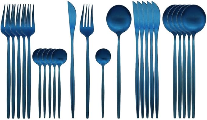 JASHII Matte Blue Silverware Set, 24 Pieces Stainless Steel Tableware Sets Flatware Set Cutlery Sets, Service for 6 (Matte Blue)