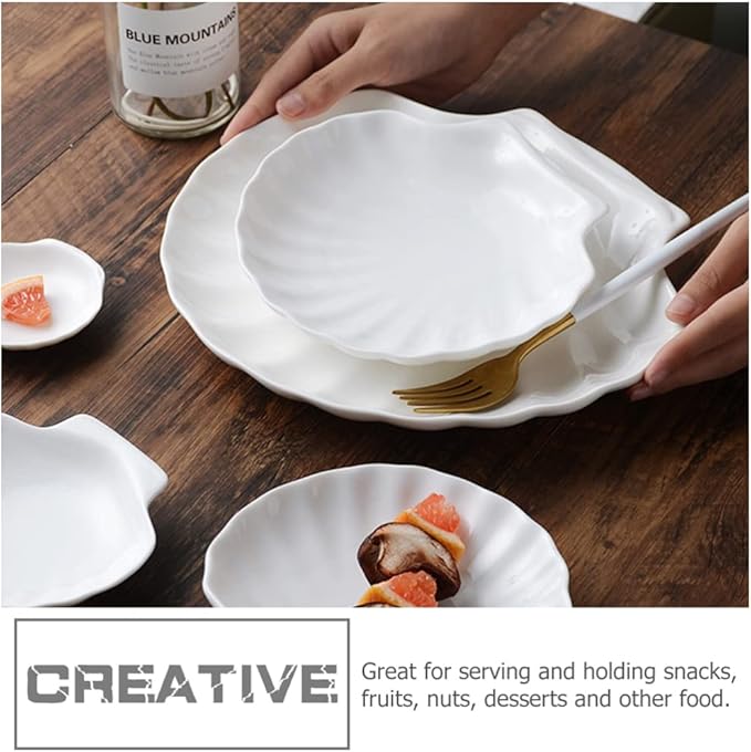 UPKOCH Food Trays Pinch Bowls 4Pcs Ceramic Shell Plate Scallop Sea Shell Dinner Plates Dessert Appetizer Salad Dishes Sushi Serving Platter 3.5inch Appetizer Serving Tray Pinch Bowls