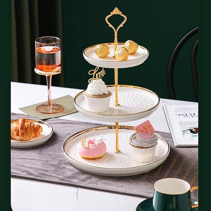 3 Tier Round Porcelain Tiered Cupcake Stand, Tiered Serving Stand, Dessert Stand, Serving Tray Platter for Tea Party, Wedding and Birthday (Green)