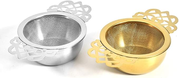 TraderPlus 2Pcs Stainless Steel Empress Tea Strainer Loose Leaf Tea Infuser Filter with Drip Bowls