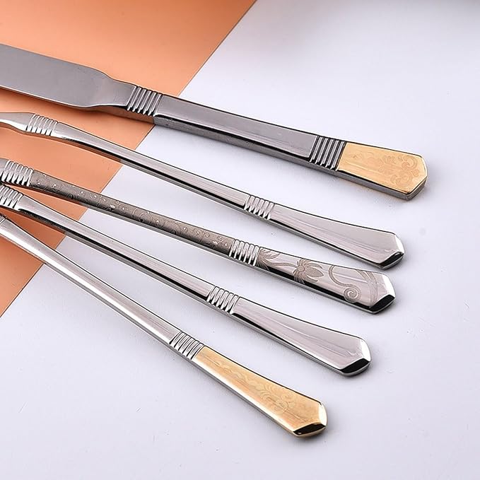 Deluxe 56 Piece Gold Silverware Set for 8 Stainless Steel Flatware Set with Knife/Fork/Spoon,Cutlery Set for Home and Kitchen,Utensil Set with Dishwasher Safe，Gift Package for Wedding Housewarming