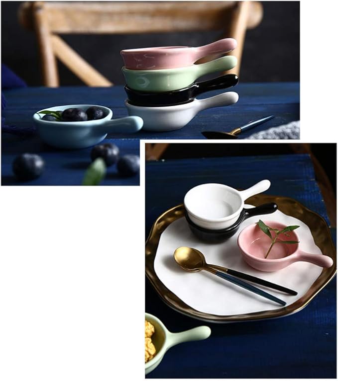 Ceramic Sauce Dish with Handle Seasoning Dish Sushi Soy Dipping Bowl Appetizer Plates for Wedding Home Party 40ML-Pink