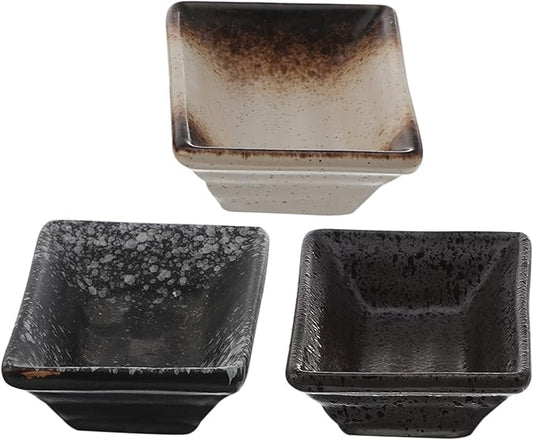 3 Pcs Japanese Style Ceramic Seasoning Dish Set Multifunctional Appetizer Plates for Dipping Sauces for Sushi Ketchup BBQ
