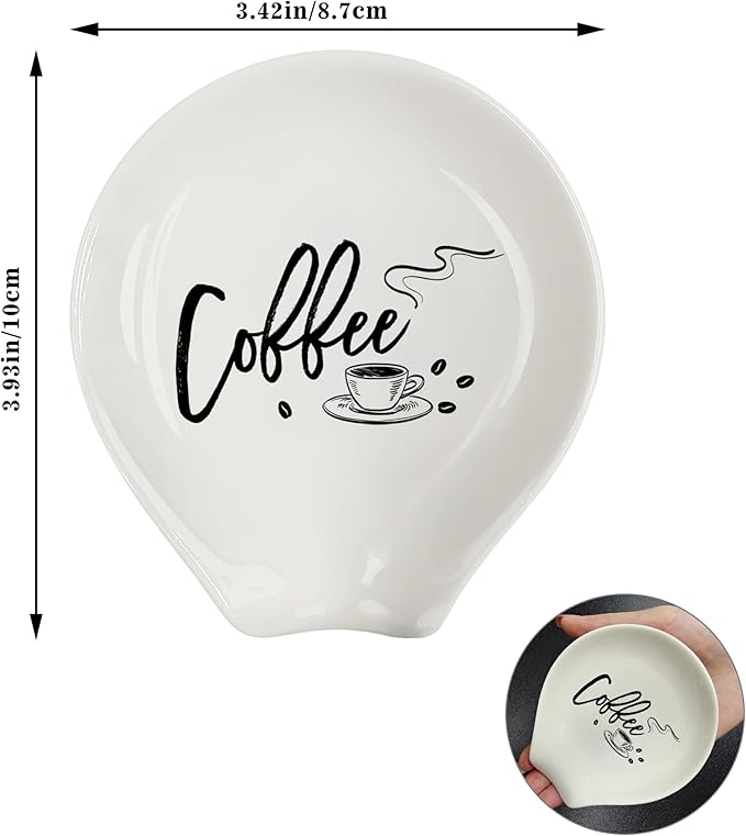 Coffee Spoon Rest, Coffee Bar Accessories & Spoon Holder,Funny Coffee Quotes Ceramic Spoon Holder for Coffee Lovers Gifts for Friend Wife Husband Sister (White-7)