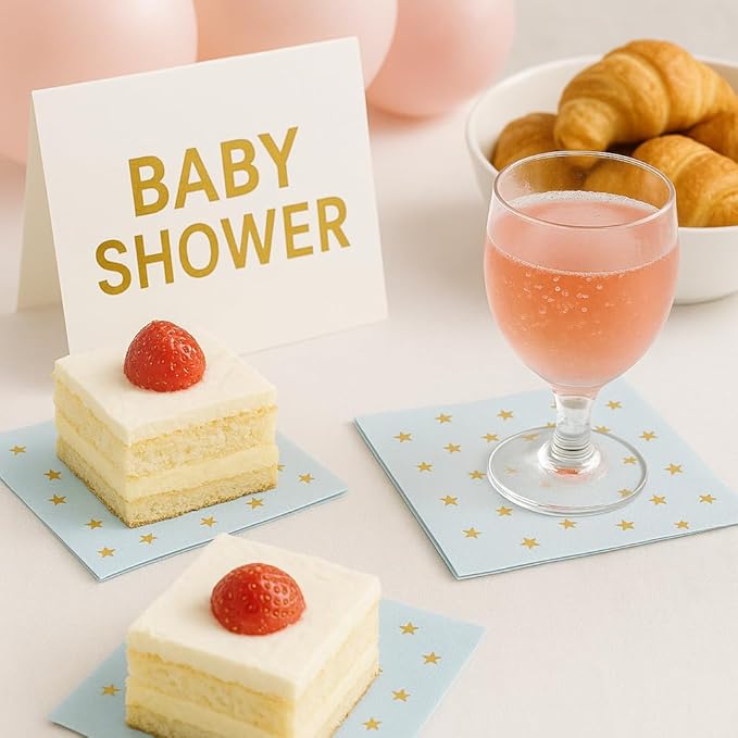 Blue and Gold Cocktail Napkins- 100 Pack 2-Ply Disposable Paper Napkins for Birthday Parties, Baby Showers, Weddings, and Special Events