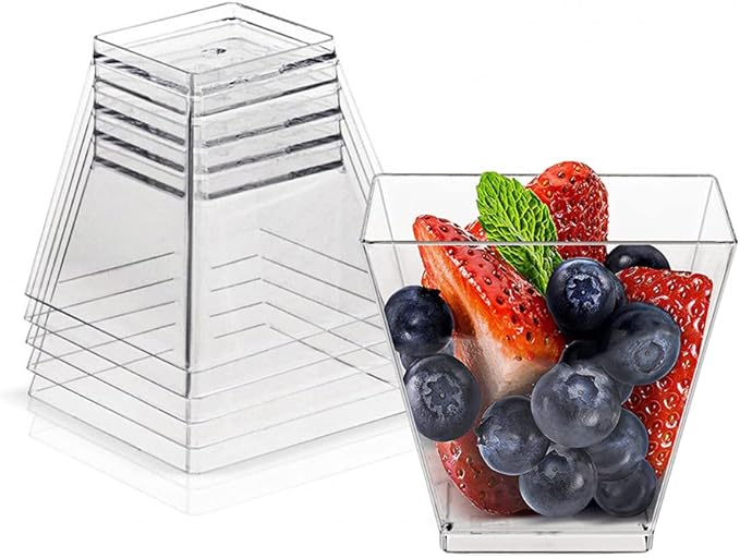 50 Pack 3.5 Oz Square Dessert Cups,Plastic Clear Dessert Cups,Disposable Tasting Cups Great for Desserts,Appetizers,Mousse
