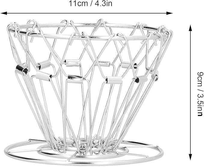 Collapsible Coffee Dripper 3.5x4.3in, 304 Stainless Steel Pour Over Coffee Filter with Multiple Folding Methods, Portable Hand Brew Drip Holder for Paper Filters, Cups & Mugs (Silver)