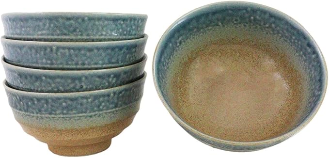 Ebros Gift Artistic Blue River Ao Nagashi Collection Dinnerware Serveware Kitchenware Set Asian Japanese Restaurant Supply (Pack Of 5 Medium Soup Salad Rice Bowls 24oz)
