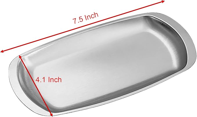 Thickened Serving Tray, 7.5 Inch x 4.1 Inch Strainless Steel Trinket Tray, for Serving Fruit, Cake, Barbecue, Cosmetics Jewelry, Grilled Meat, and Snack at Home, Party and Outdoors (Small)