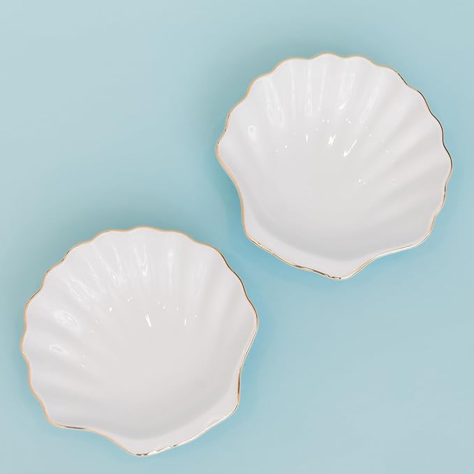 Lilly Pulitzer 6.5 Inch Seashell Appetizer Plates, Ceramic Plate Set of 2, Unique Plates for Home Kitchen, Blue and White Shells