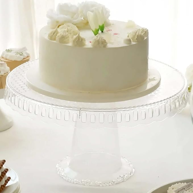 Efavormart 4 Pack | 13" Clear Round Pedestal Footed Reusable Plastic Cupcake Stands with Interchangeable Ribbon Trim Edge