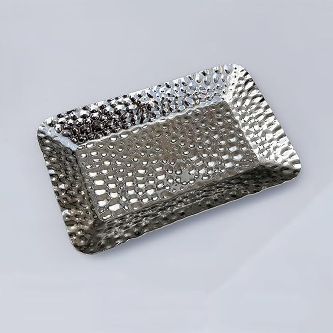 Mini Serving Platter Stainless Steel Serving Tray Hammered Square 6.3 x 4 Inch Small Dessert Plates Coffee Table Tray Decorative Plates for Kitchen Party Silver