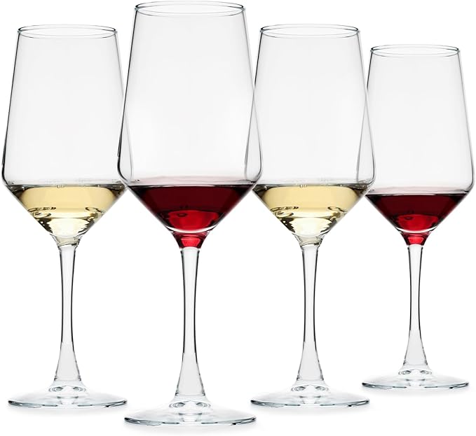 Wine Glasses Set of 4, 13.5oz Red White Wine Glasses,Lead-free Long Stem Wine Glasses for Home, Party, Wedding, Ideal Wine Accessories Gift,Clear