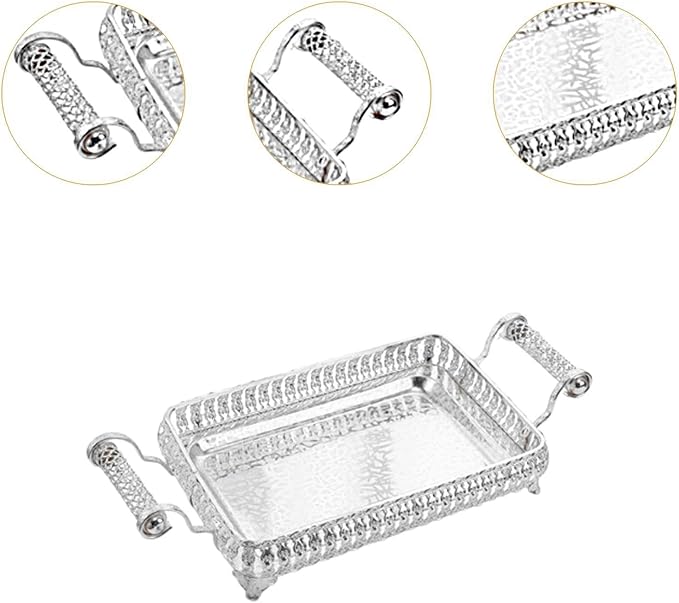Portable Serving Tray with Handles for Tea and Coffee 45x20cm for Special Occasions, Silver