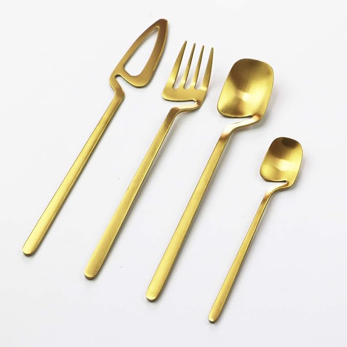 Service for 6 Golden Dinnerware Set 304 Stainless steel Cutlery, Matte Forks Spoons Knives Flatware Set Dinner Silverware Set (24pcs Golden)