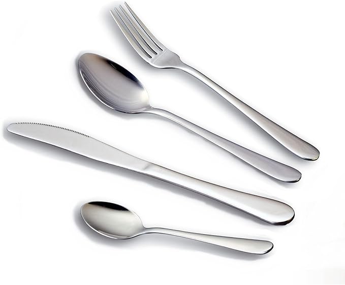 HornTide 16-Piece Flatware Sets Dinner Knife Fork Spoon Teaspoon 4-Piece Place Setting Service for 4 Person Stainless Steel Mirror Polishing