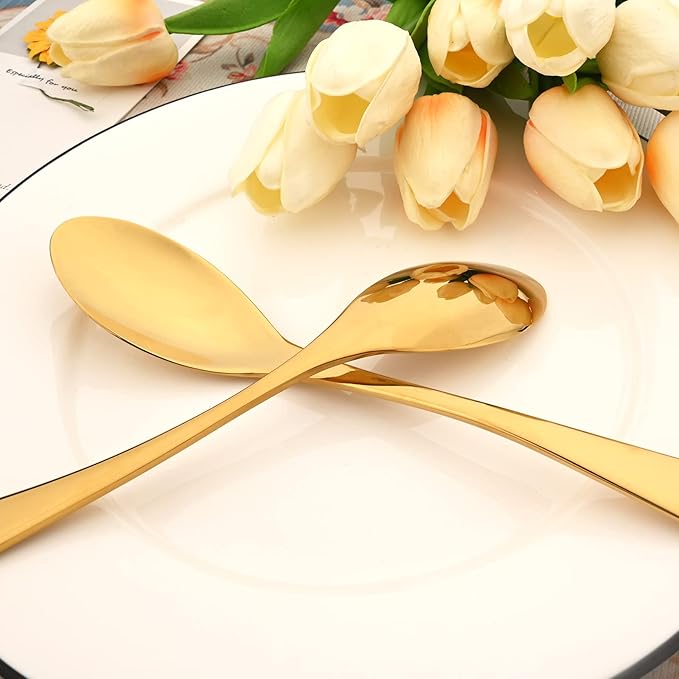 24-Piece 304 Silverware Set, Mirror Polish Serving Flatware Cutlery Set Include Steak Knife Fork Spoon, Wedding Kitchen Restaurant Utensils Daily Use, Service For 4, Gold