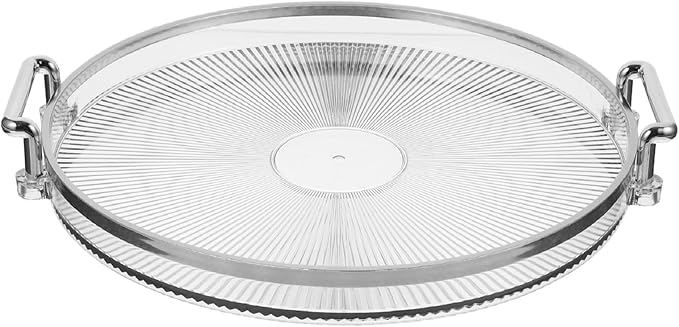 Decorative Tray with Silver Handle Round Serving Tray Coffee Table Clear Ottoman Countertop Organizer for Coffee Appetizer Breakfast Bathroom