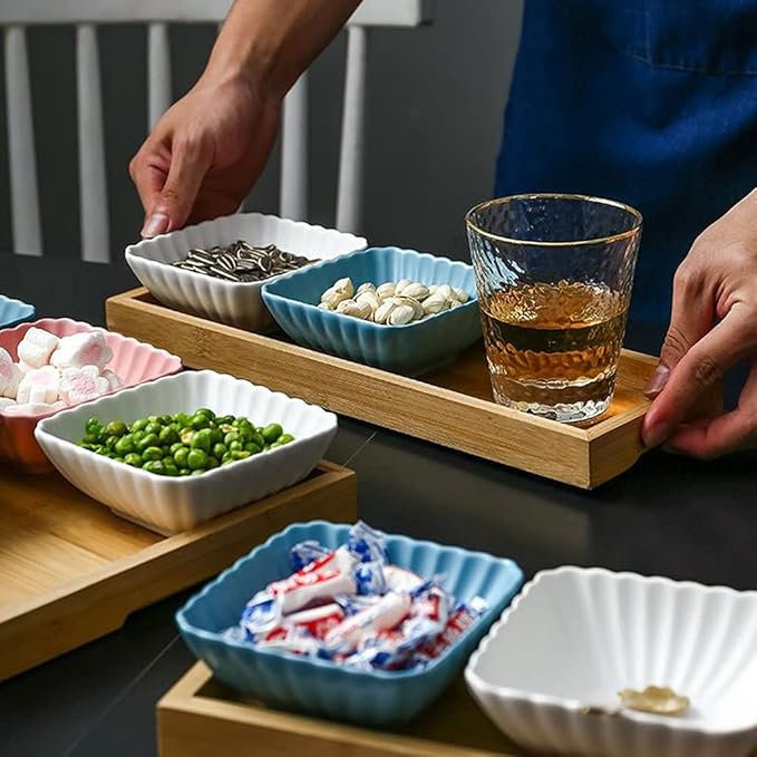 Appetizer Bowls 6 Compartment Divided Ceramic Sauce Dish Dipping Bowls Fruit Dessert Small Dish Appetizer Plates for Soy Sauce Vinegar Sushi Kethup BBQ Sauces(with Tray) Salad Bowls ( Color : Pink )