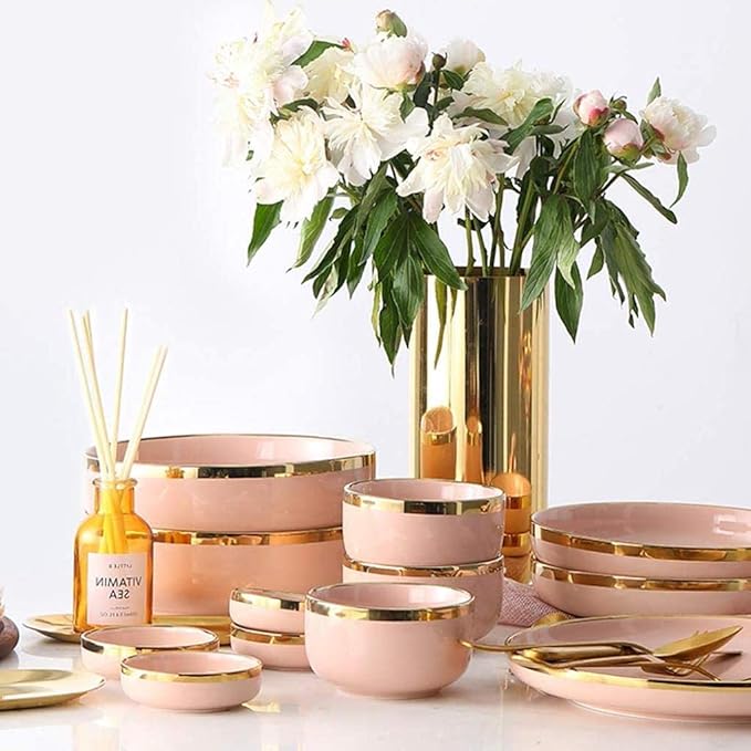 Fine Dinnerware Set,9 Pieces for 2 People Pink Phnom Penh Porcelain Dinner Set Ceramic Plate Bowl Tableware Combination Set