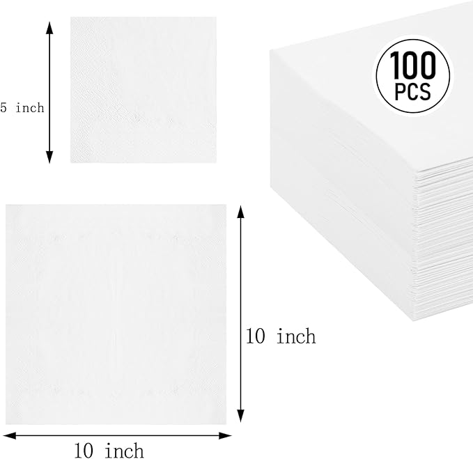 FLOWERCAT 100-Count 2-Ply White Cocktail/Beverage Napkins - Disposable Premium Quality - 5" x 5" White Paper Napkins for Party& Bar,Weddings,Birthday