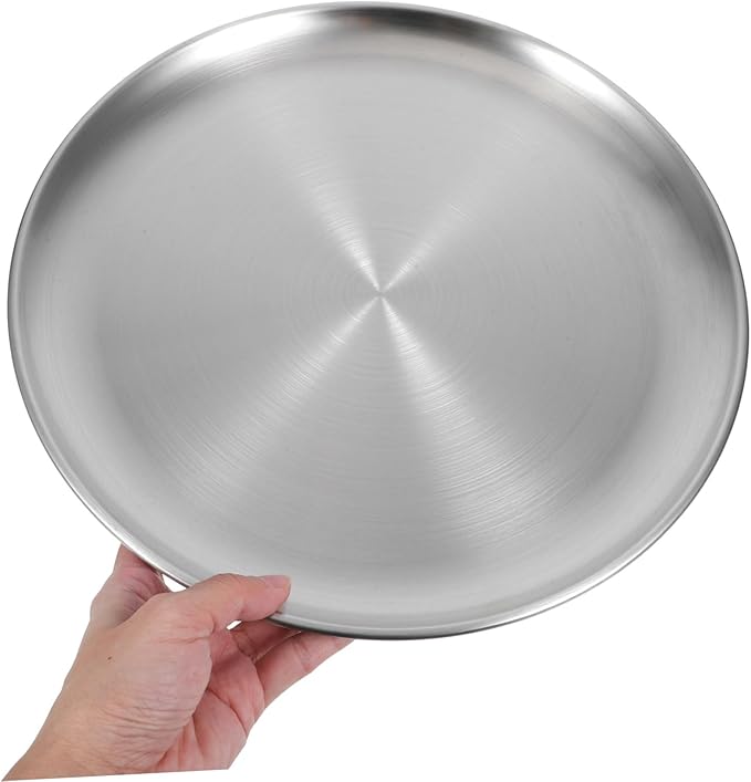 GLEAVI 1pc Fruit Tray Serving Platter Platters with Charcuterie for Grill Large Round Divided Serving Tray and Dish Fruits Key Outdoor Black Dinner Trays Meat Plate Stainless Steel