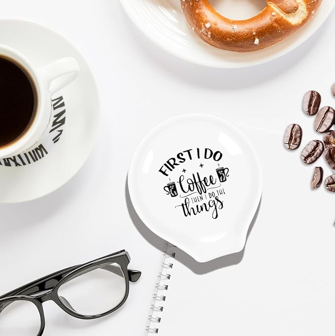 Funny Coffee Spoon Holder-Coffee Spoon Rest-Cafe Bar Station Accessories-First I Do Coffee Than I Do The Things Sign