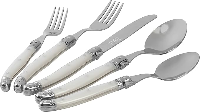 French Home Laguiole 20 Piece Flatware Set – Stainless Steel Flatware Set for 4 – Luxurious Pearl White Utensil Set with Knives, Spoons and Forks