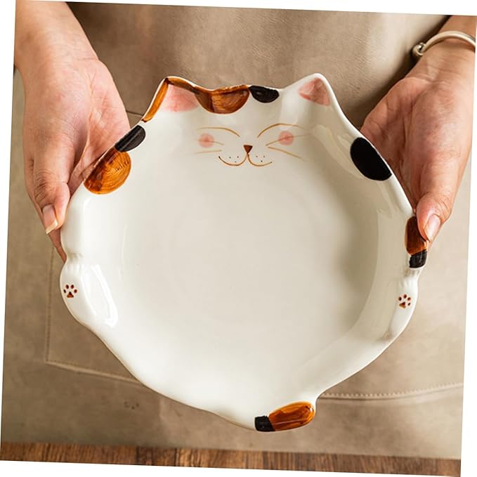 LIFKOME Cat Shaped Ceramic Plate for Snacks Fruits and Salads Adorable Cartoon Cat-themed Dinner Dish for Appetizers and Desserts