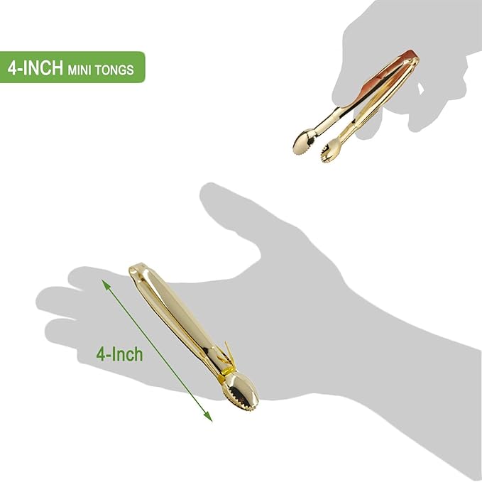 Gold Plated Mini Serving Tongs 4-Inch Sugar Cube Tongs Stainless Steel Mini Ice Tongs, Set of 4