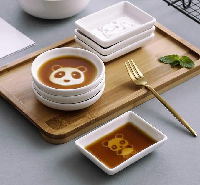 Mathew 4pcs Panda Relief Ceramic Sauce Dish Seasoning Dish Sushi Dipping Bowl Appetizer Plate