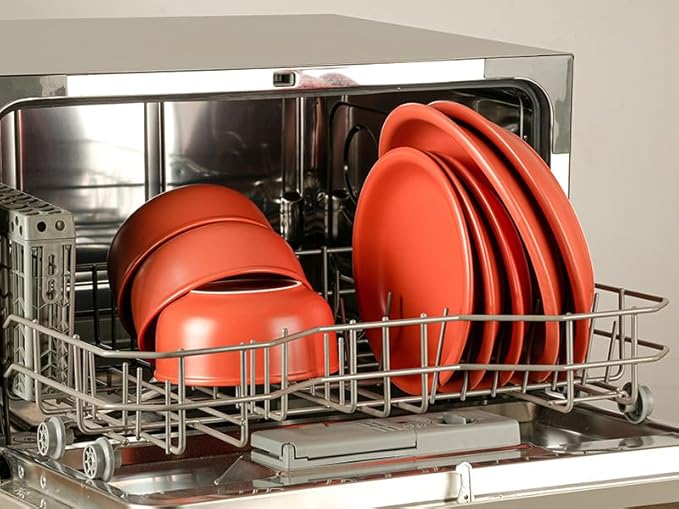 Ceramic Dinner Plates, 10.25 Inch Flat Dish Set for 4, Perfect for Family and Entertaining, Microwave & Dishwasher Safe, Dinner Dishes for Steak, Pizza, Pasta, Terracotta Red