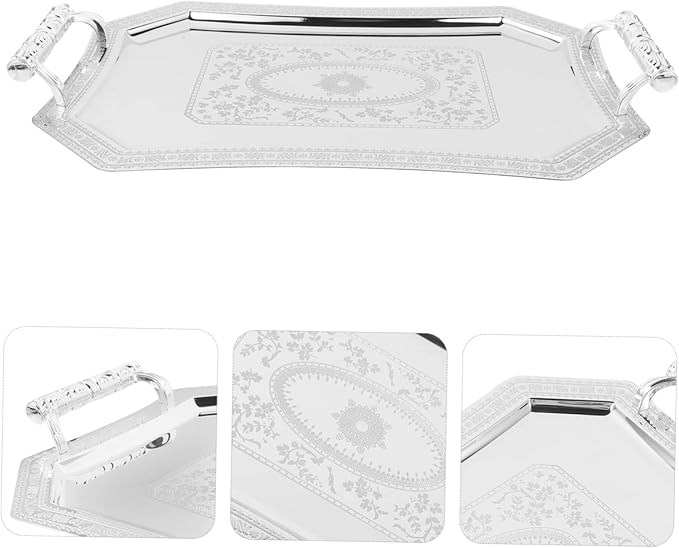 Vintage Silver Serving Tray with Handles Elegant Appetizer Serving Dish for Desserts Snacks and Jewelry Decorative Platter for Home and Parties