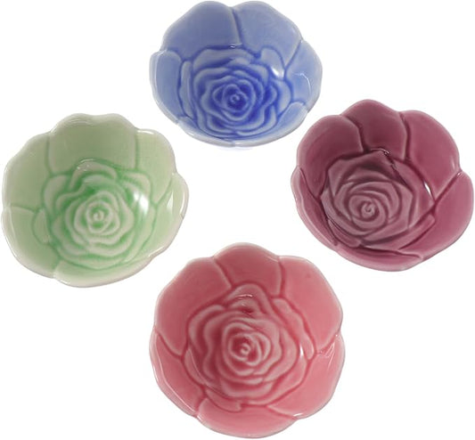 4Pcs Ceramic Sauce Dish Set Seasoning Plates for Soy Sauce and Dipping Modern Design for Sushi Appetizers and Condiments Random Color