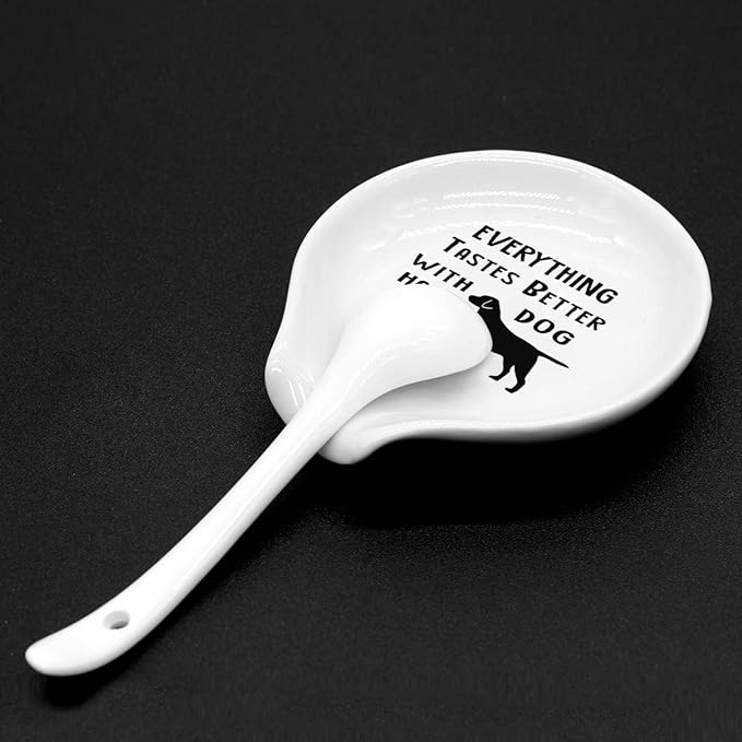 Ceramic Coffee Spoon Rest - Labrador Dog Hair Pattern - Black/White - CH Model