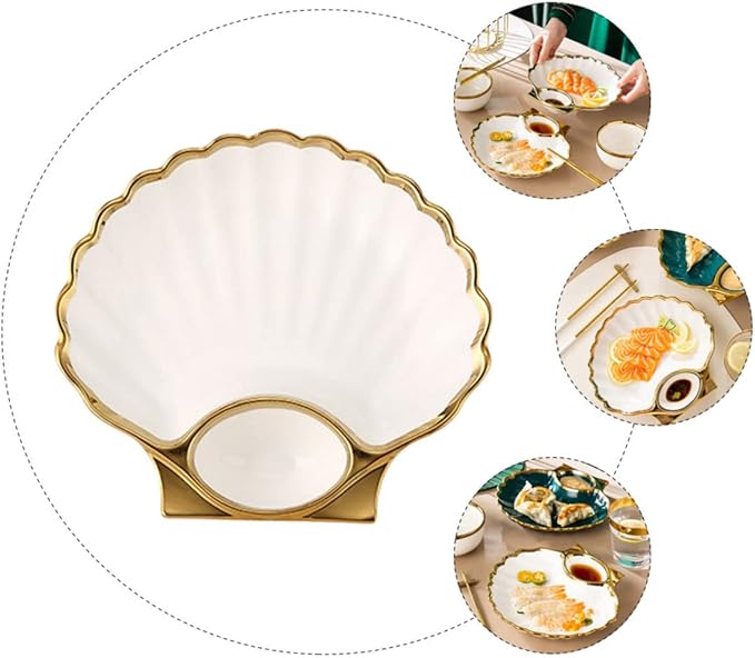 1pc Ceramic Dumpling Serving Plate Sauce Creative Shell-shaped Design for Appetizers Sushi and Snacks Easy to Clean and Versatile Dipping Dish Pure White