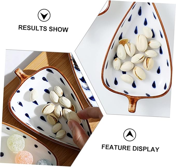 Homoyoyo Ceramic Snack Serving Plate with Leaf Design for Appetizers Sauces and Desserts for Home Dining Restaurants and Events