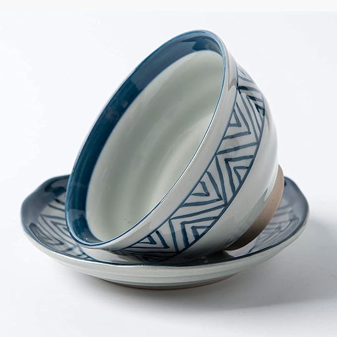 Dinnerware Set Dinner Party Tableware Service Set Porcelain Dinnerware Sets, 28 Pieces Ceramics Dinner Combination Set | Blue and White Lines Cereals Bowls and Steak Plates Sets