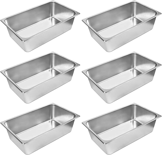 6 Pack Full Size Steam Table Pans,Stainless Steel Hotel Pan,1/1 6 Inch Deep Anti Jam Commercial Table Pan,20.8" L x 13" W Catering Pans Food Pans for Hotels, Restaurants and Home Use