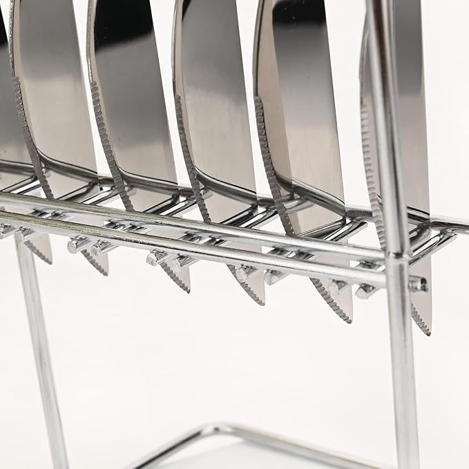 Silverware Set, 24 Piece Mirror Flatware Set With Stand, Stainless Steel Utensils With Black Handle, A Complete Cutlery Set For Most Families, Service For 6