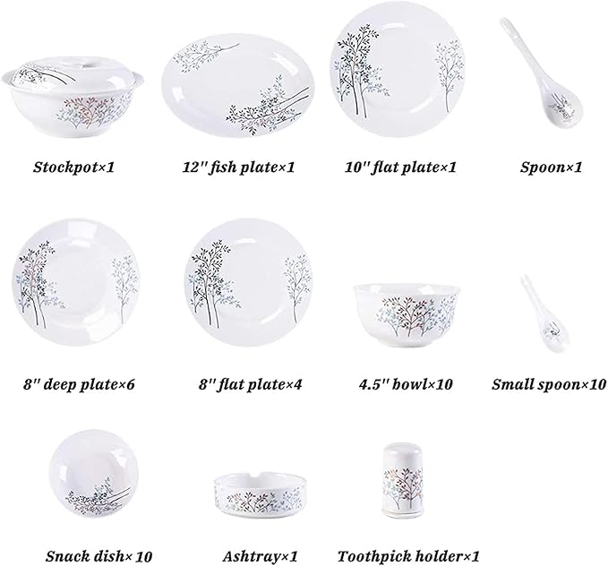 ERoomQ Dinnerware Set Dinner Party Tableware Service Set Ceramics Dinner Sets, 46 Pieces Plain and Elegant Pattern Dinnerware Set | Porcelain Steak Plate Cereal Bowl and