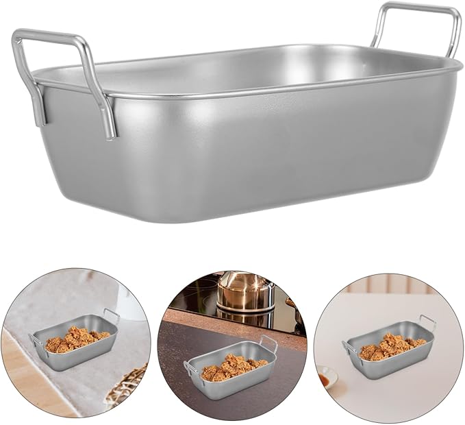 Unomor 1set Stainless Steel Food Trays with Handle Serving Platters for Fried Foods Snacks and Candy Storage for Parties Picnics and Gatherings 2pcs
