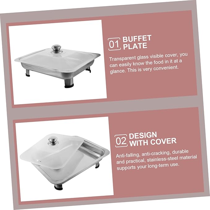 Luxshiny Stainless Steel Dinner Plate Platters Food Tray Rectangular Dish Banquet Serving Trays Reusable Snack Tray Buffets Style Elegant Buffet Trays with Lids Warmer Party Plastic Silver