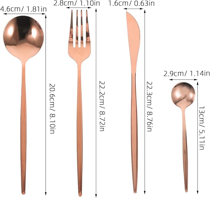 Zerodeko 24pcs Stainless Steel Flatware Set Rose Gold Plated Steak Fork Spoon Cutter Tea Spoon Black Box Serving Utensil Set for Parties and Western Dinnerware