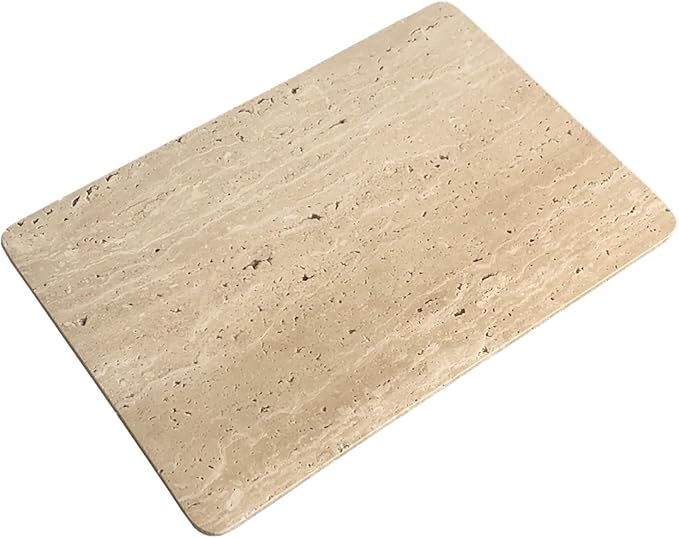 Natural Marble Beige Travertine Tray, Pastry Cheese Tray, Dessert Coffee Plate, Double Sided Smooth Marble Slab (Beige Travertine)