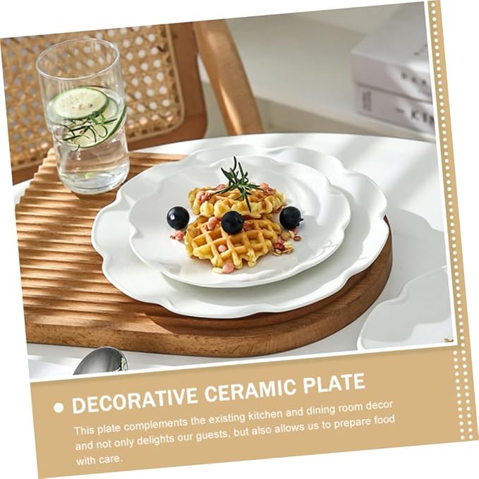 Cabilock 4Pcs White Ceramic Plates Set Oven Safe Dinner Plates Decorative Porcelain Serving Dish for Home Use for Steak Breakfast and Desserts