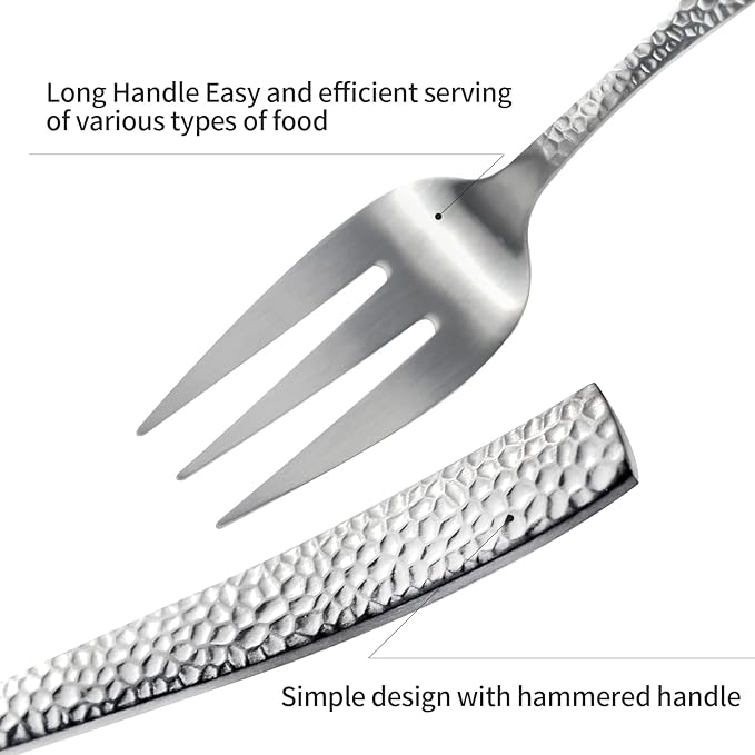 Stainless Steel Silverware Serving Set Hammered Silver Matte Finished 5 Piece Serving Utensil Set Flatware Set