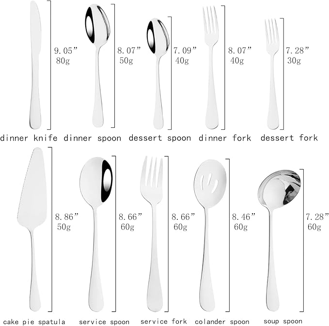 JASHII 25-Piece Fork Spoon Knife Silverware Set with Serving Utensils for 4, Food Grade Stainless Steel Flatware Cutlery Set for Home and Restaurant, Dishwasher Safe - Shiny Silver