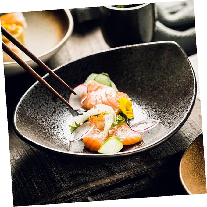 1Pc Japanese Style Ceramic Food Dish Black Marble Serving Plate for Parties Weddings and Home Use Creative Tableware for Pizza Pasta and Appetizers for Housewarming and Special