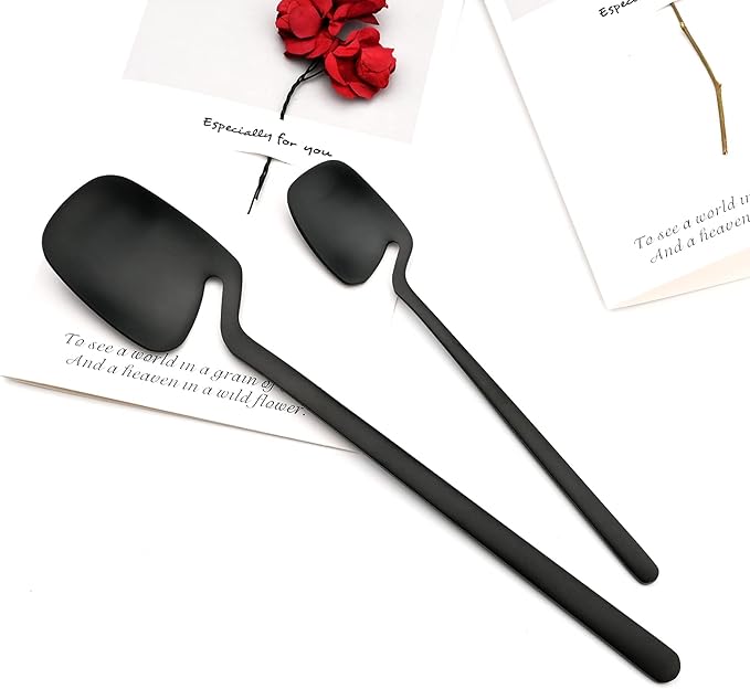 Hangable & Uinque Matte Silverware Flatware Set, 8-Pieces 18/10 Stainless Steel Cutlery Set Suitable For Family Couple Student Office Restaurant Party, Service for 2 (Black)